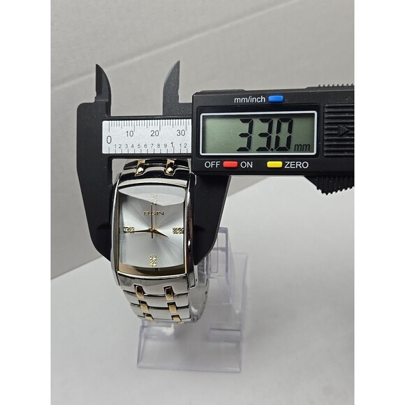 Mens Elgin Two Tone Rectangle Tank Quartz Watch Diamond Accent 33mm New Battery - Picture 5 of 11